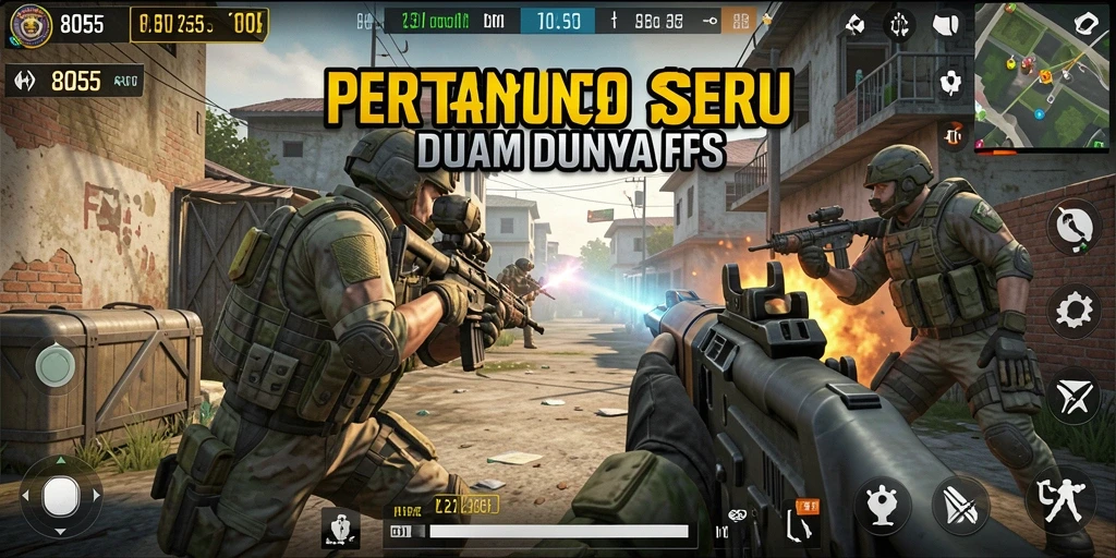 Screenshot gameplay 8055 menampilkan aksi tembak-menembak yang intens.