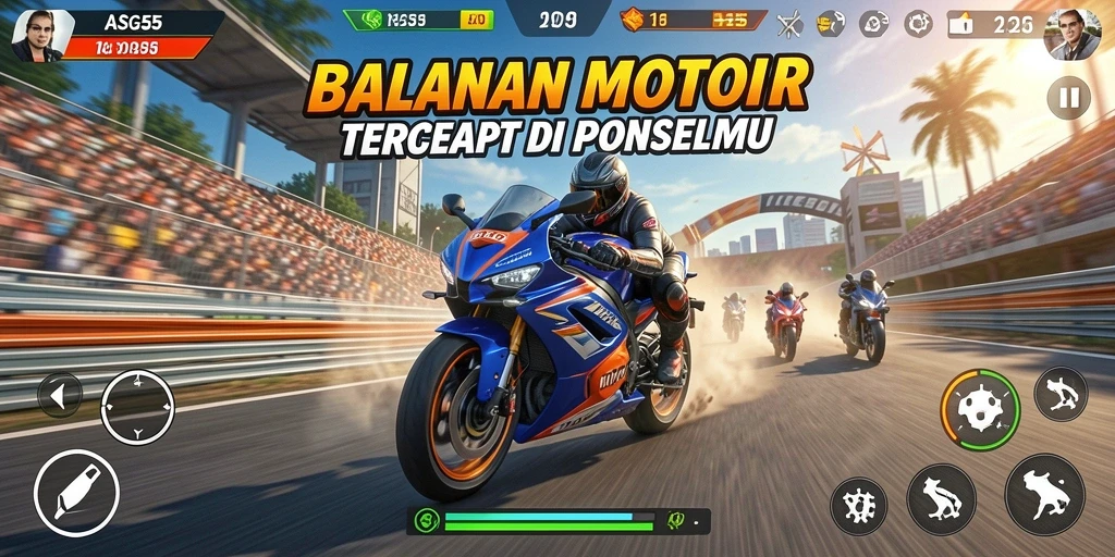 Gameplay ASG55 menampilkan balapan motor yang penuh aksi dan kecepatan.
