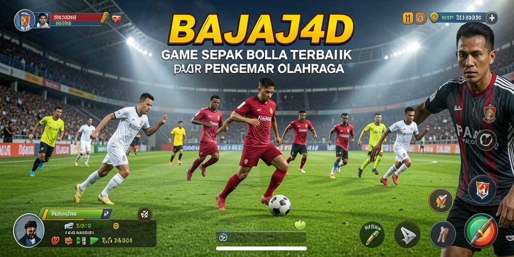 Screenshot gameplay menunjukkan aksi seru di lapangan sepak bola.