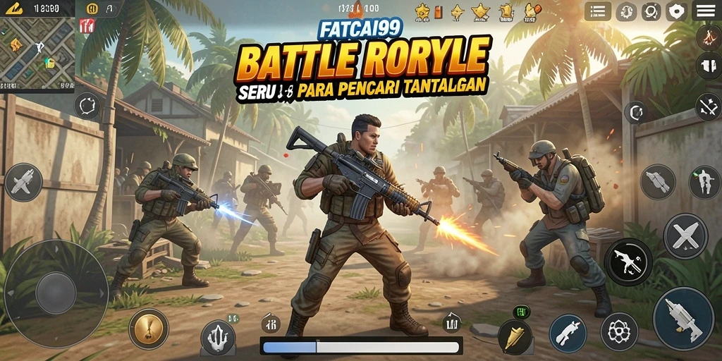 Screenshot gameplay <strong>FATCAI99</strong> menampilkan aksi seru dan pertempuran intens di arena Battle Royale.