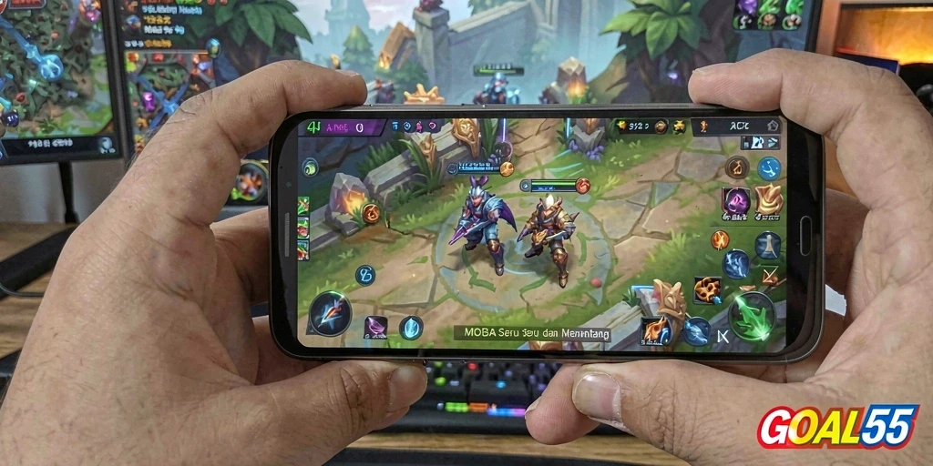 Tampilan gameplay seru dari GOAL55 dalam aksi MOBA.