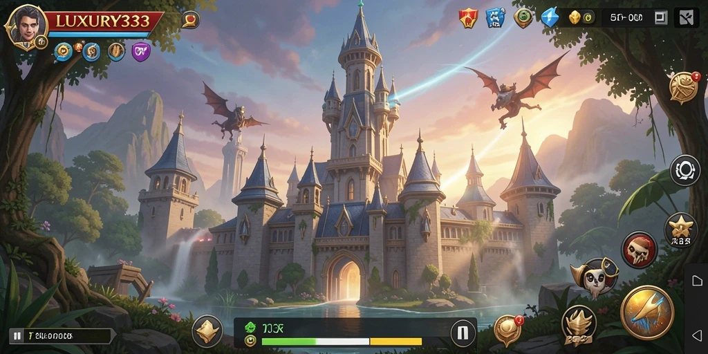 Tampilan gameplay seru dalam LUXURY333 yang menampilkan menara dan musuh.