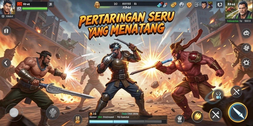 Screenshot game Fighting RR44 menampilkan aksi pertarungan yang mendebarkan.