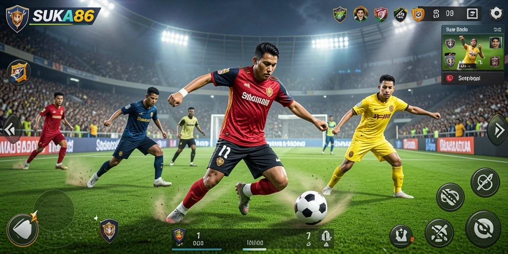 Tangkapan layar utama gameplay sepak bola yang mendebarkan di SUKA86.