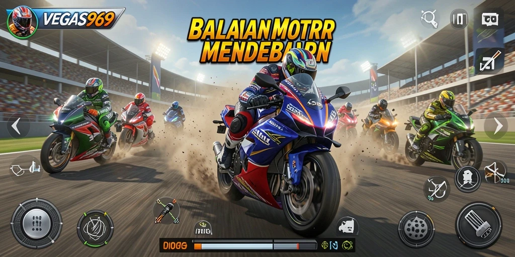 Tampilan gameplay VEGAS969 dengan balapan motor yang penuh aksi.